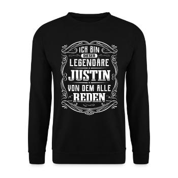 Ich bin dieser legendäre Justin - Unisex Pullover - Schwarz - Vorne - Alina (178cm) & Michal (187cm)