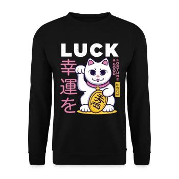 Lucky Cat Good Luck - Unisex Sweatshirt - black - Front - Alina (178cm) & Michal (187cm)