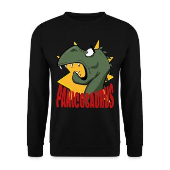 lustiges Dino Shirt, Dinosaurier, Kinder, Sticker - Unisex Pullover - Schwarz - Vorne - Alina (178cm) & Michal (187cm)