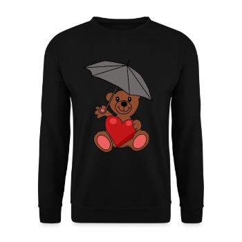Teddy Bear in Love Heart Umbrella Romance - Unisex Sweatshirt - black - Front - Alina (178cm) & Michal (187cm)