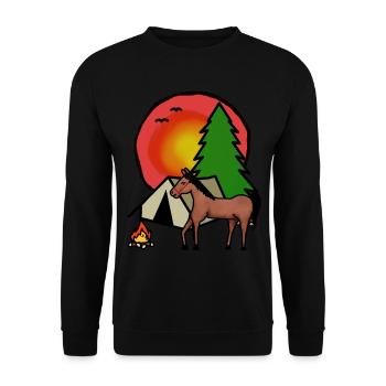 Pferd Camping Reiter Zelt Natur Abenteuer Reiten - Unisex Pullover - Schwarz - Vorne - Alina (178cm) & Michal (187cm)