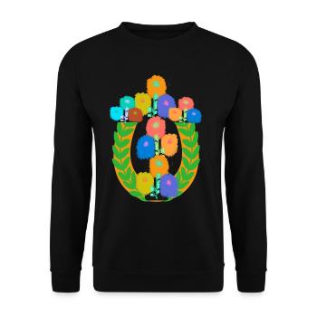 Croix Crucifix botanique Floral Couronne de Laurier multicolore - Sweat-shirt Unisexe - noir - Devant - Alina (178cm) & Michal (187cm)