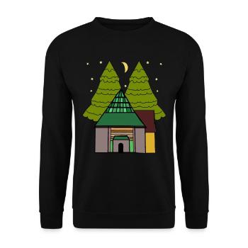 Haus Nacht Himmel Sternenhimmel Waldbewohner - Unisex Pullover - Schwarz - Vorne - Alina (178cm) & Michal (187cm)