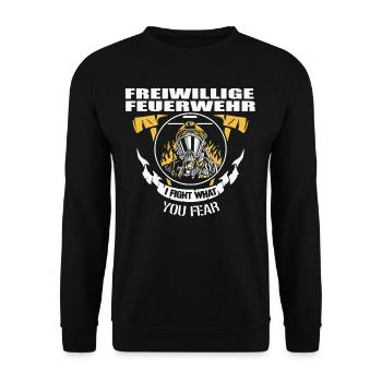 Feuerwehrfrau Feuerwehrmann freiwillige Feuerwehr - Unisex Pullover - Schwarz - Vorne - Alina (178cm) & Michal (187cm)