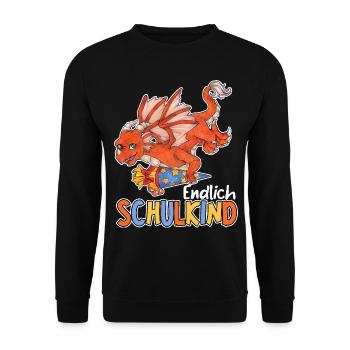 Endlich Schule, Niedlicher Drache Geschenk Schule - Unisex Pullover - Schwarz - Vorne - Alina (178cm) & Michal (187cm)