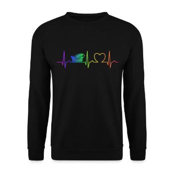 Courbe de coeur - Casquette de fou - Arc-en-ciel - Carnaval - Sweat-shirt Unisexe - noir - Devant - Alina (178cm) & Michal (187cm)