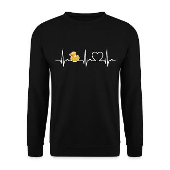 EKG Kurve - Herzkurve - Puls - Gummi Ente - Unisex Pullover - Schwarz - Vorne - Alina (178cm) & Michal (187cm)