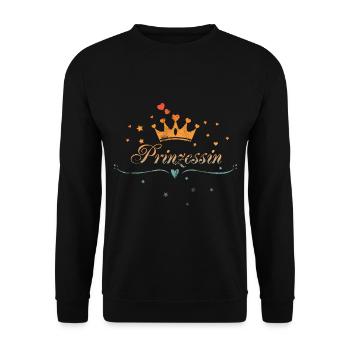 Prinzessin mit Krone, Herz und Sternen, Vintage - Unisex Pullover - Schwarz - Vorne - Alina (178cm) & Michal (187cm)