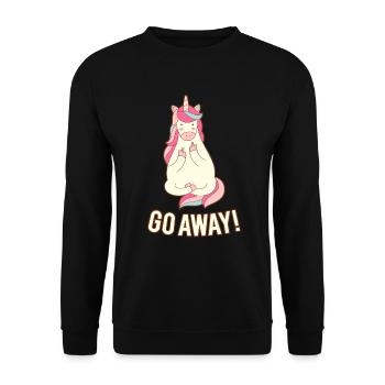 Unicorn Einhorn Geh Weg Mittelfinger Lustig - Unisex Pullover - Schwarz - Vorne - Alina (178cm) & Michal (187cm)