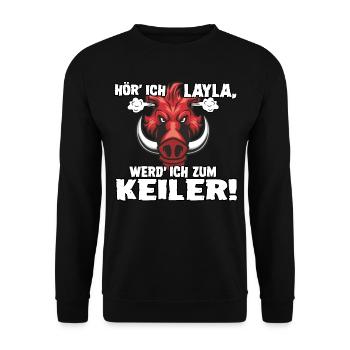 Hör ich Layla - Unisex Pullover - Schwarz - Vorne - Alina (178cm) & Michal (187cm)