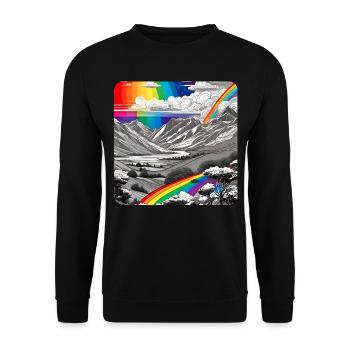 Regenbogen in der Natur mit Berge - Unisex Pullover - Schwarz - Vorne - Alina (178cm) & Michal (187cm)