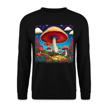 Coole Fliegenpilze - Unisex Pullover - Schwarz - Vorne - Alina (178cm) & Michal (187cm)