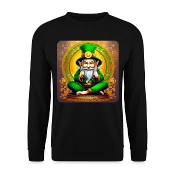 Irischer Kobold in Buddha Position - Unisex Pullover - Schwarz - Vorne - Alina (178cm) & Michal (187cm)
