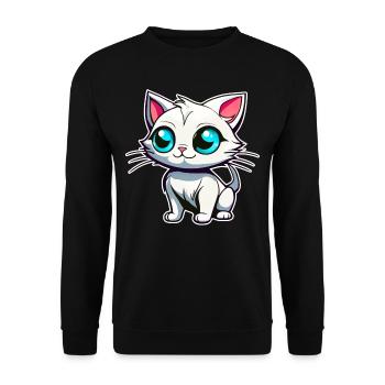 Cute white cat with blue eyes - Unisex Sweatshirt - black - Front - Alina (178cm) & Michal (187cm)