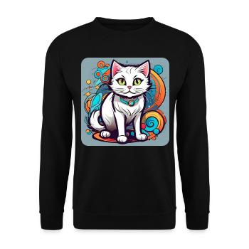 Weiße Grinsekatze - Unisex Pullover - Schwarz - Vorne - Alina (178cm) & Michal (187cm)