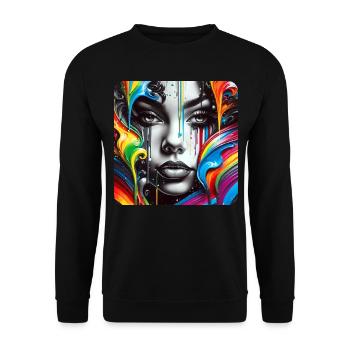 Frau im Graffiti Style - Unisex Pullover - Schwarz - Vorne - Alina (178cm) & Michal (187cm)