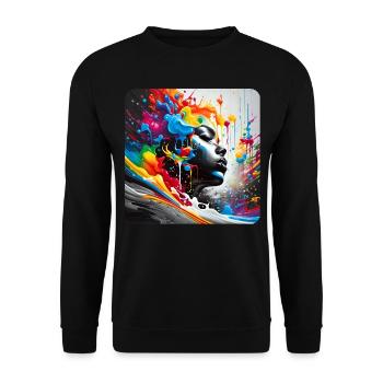 Frau im Graffiti Style - Unisex Pullover - Schwarz - Vorne - Alina (178cm) & Michal (187cm)