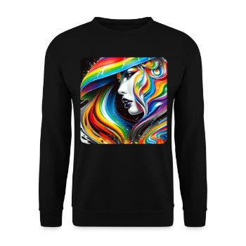 Frau im Graffiti Style - Unisex Pullover - Schwarz - Vorne - Alina (178cm) & Michal (187cm)