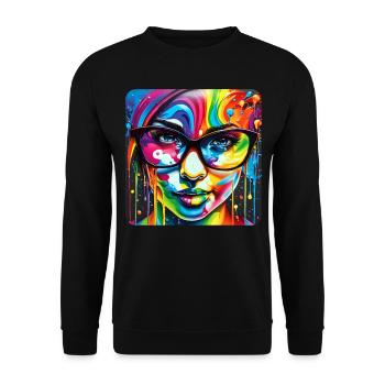 Woman with glasses in grafitti style - Unisex Sweatshirt - black - Front - Alina (178cm) & Michal (187cm)