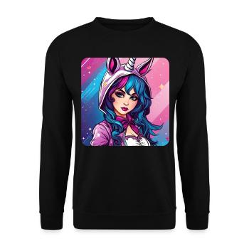 Jolie fille d’anime avec un sweat à capuche licorne - Sweat-shirt Unisexe - noir - Devant - Alina (178cm) & Michal (187cm)