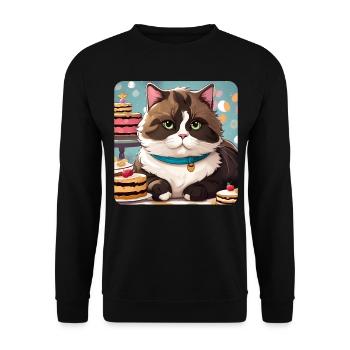 Dicke Katze mit Süßigkeiten - Unisex Pullover - Schwarz - Vorne - Alina (178cm) & Michal (187cm)