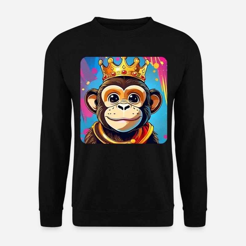 Niedlicher grinsender Affe mit Krone - Unisex Pullover - Schwarz