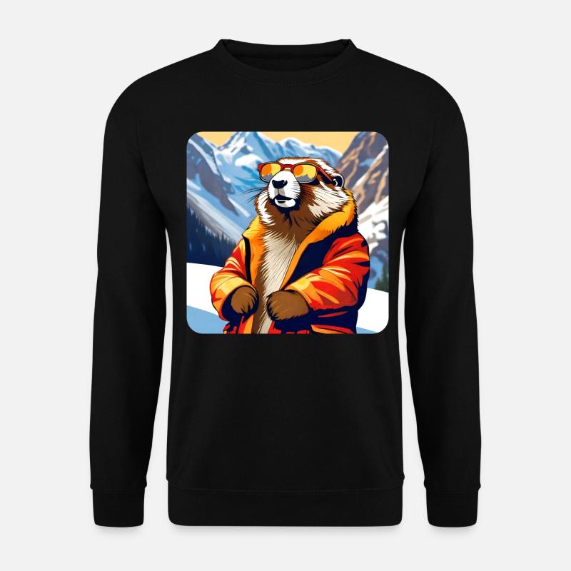 Cooles Murmeltier in den Alpen mit Sonnenbrille - Unisex Pullover - Schwarz