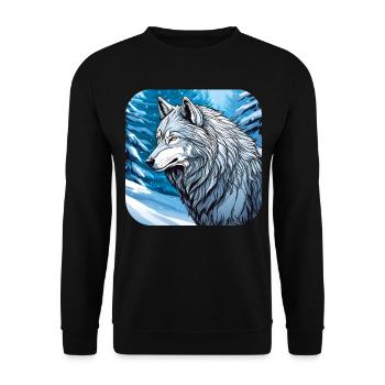 Stolzer Wolf im Winter Spiritanimal - Unisex Pullover - Schwarz - Vorne - Alina (178cm) & Michal (187cm)