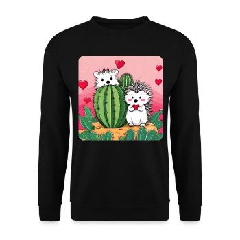 Igel Paar mit Kaktus - Unisex Pullover - Schwarz - Vorne - Alina (178cm) & Michal (187cm)