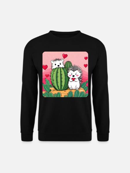 Igel Paar mit Kaktus - Unisex Pullover - Schwarz