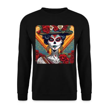 Dia de los Muertos Woman with Roses - Unisex Sweatshirt - black - Front - Alina (178cm) & Michal (187cm)