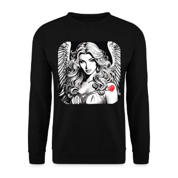 Angel with red heart tattoo - Unisex Sweatshirt - black - Front - Alina (178cm) & Michal (187cm)
