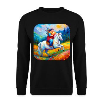 Niedliche dicke Moppel Fee mit Einhorn - Unisex Pullover - Schwarz - Vorne - Alina (178cm) & Michal (187cm)