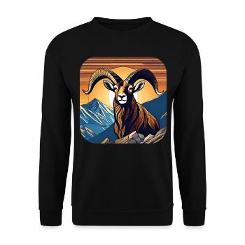 Proud ibex with alpine panorama - Unisex Sweatshirt - black - Front - Alina (178cm) & Michal (187cm)