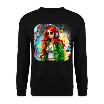 Cool Irish redhead girl with headphones - Unisex Sweatshirt - black - Front - Alina (178cm) & Michal (187cm)