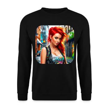 Cooles irisches rothaariges Mädchen - Unisex Pullover - Schwarz - Vorne - Alina (178cm) & Michal (187cm)