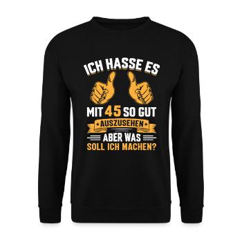 45. Geburtstag Mann Frau 45 Jahre - Unisex Pullover - Schwarz - Vorne - Alina (178cm) & Michal (187cm)