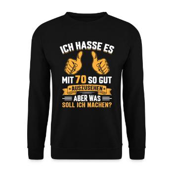 70. Geburtstag Mann Frau 70 Jahre - Unisex Pullover - Schwarz - Vorne - Alina (178cm) & Michal (187cm)