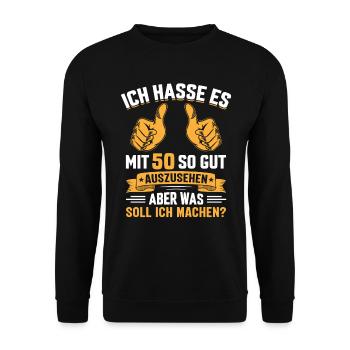 50. Geburtstag Mann Frau 50 Jahre - Unisex Pullover - Schwarz - Vorne - Alina (178cm) & Michal (187cm)