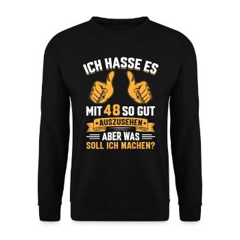 48. Geburtstag Mann Frau 48 Jahre - Unisex Pullover - Schwarz - Vorne - Alina (178cm) & Michal (187cm)