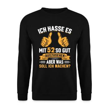 52. Geburtstag Mann Frau 52 Jahre - Unisex Pullover - Schwarz - Vorne - Alina (178cm) & Michal (187cm)