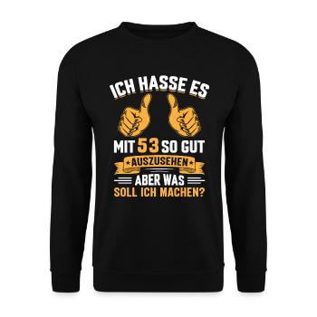 53. Geburtstag Mann Frau 53 Jahre - Unisex Pullover - Schwarz - Vorne - Alina (178cm) & Michal (187cm)