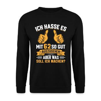 62. Geburtstag Mann Frau 62 Jahre - Unisex Pullover - Schwarz - Vorne - Alina (178cm) & Michal (187cm)