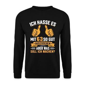 63. Geburtstag Mann Frau 63 Jahre - Unisex Pullover - Schwarz - Vorne - Alina (178cm) & Michal (187cm)