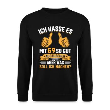 69. Geburtstag Mann Frau 69 Jahre - Unisex Pullover - Schwarz - Vorne - Alina (178cm) & Michal (187cm)