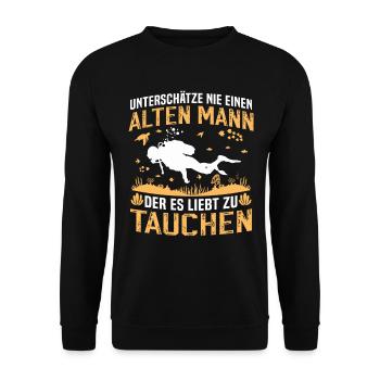 Alten Mann der es liebt zu tauchen - Unisex Pullover - Schwarz - Vorne - Alina (178cm) & Michal (187cm)