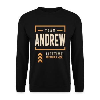 Team Andrew Lifetime Member Funny Name Andrew - Unisex Sweatshirt - black - Front - Alina (178cm) & Michal (187cm)