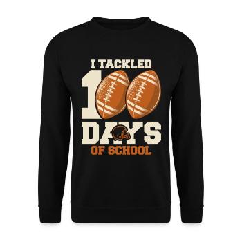 I Tackled 100 Days - Football School Milestone - Unisex Sweatshirt - black - Front - Alina (178cm) & Michal (187cm)