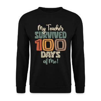 Mein Lehrer hat 100 Tage mit mir überlebt - Unisex Pullover - Schwarz - Vorne - Alina (178cm) & Michal (187cm)