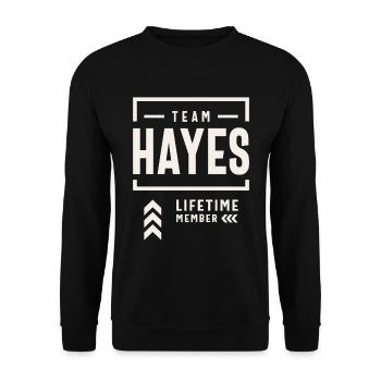 Team Hayes Lebenslanges Mitglied Lustiger Name Hayes - Unisex Pullover - Schwarz - Vorne - Alina (178cm) & Michal (187cm)